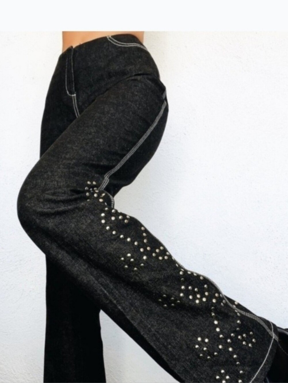 Moda International Black Women’s Jeans with Stud Accents